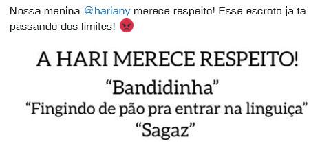 Phellipe é acusado de assediar Hariany e gera revolta