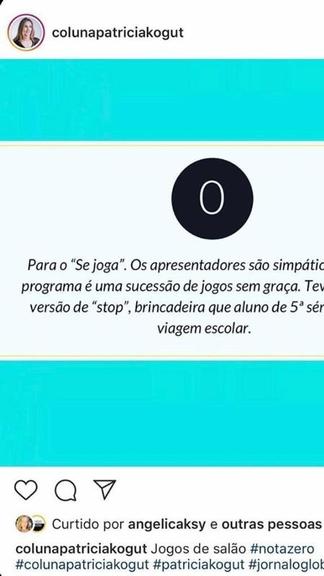 Angélica curte crítica ao Se Joga da Globo