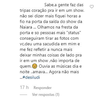 Fã expõe atitude de Naiara Azevedo em show e sertaneja responde