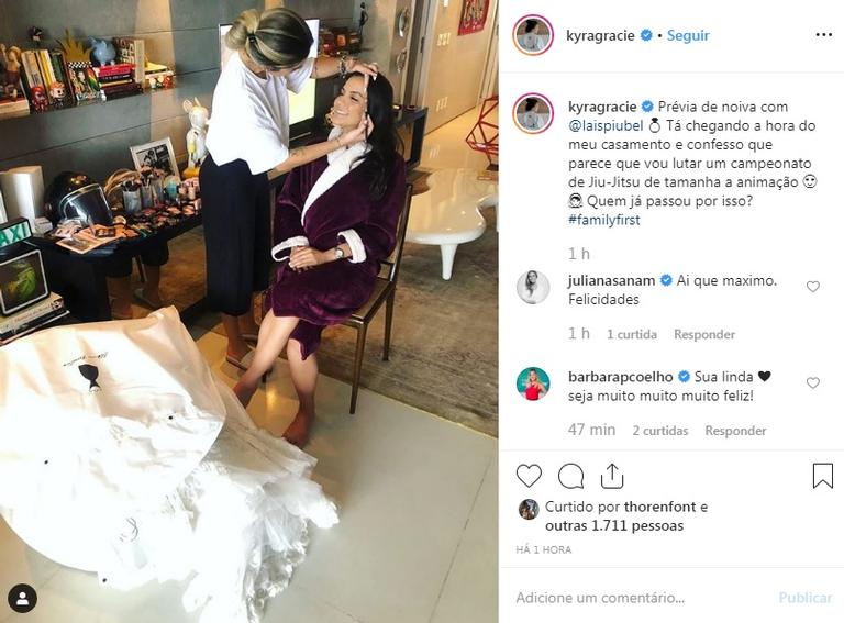 Kyra Gracie testando maquiagem para o casamento