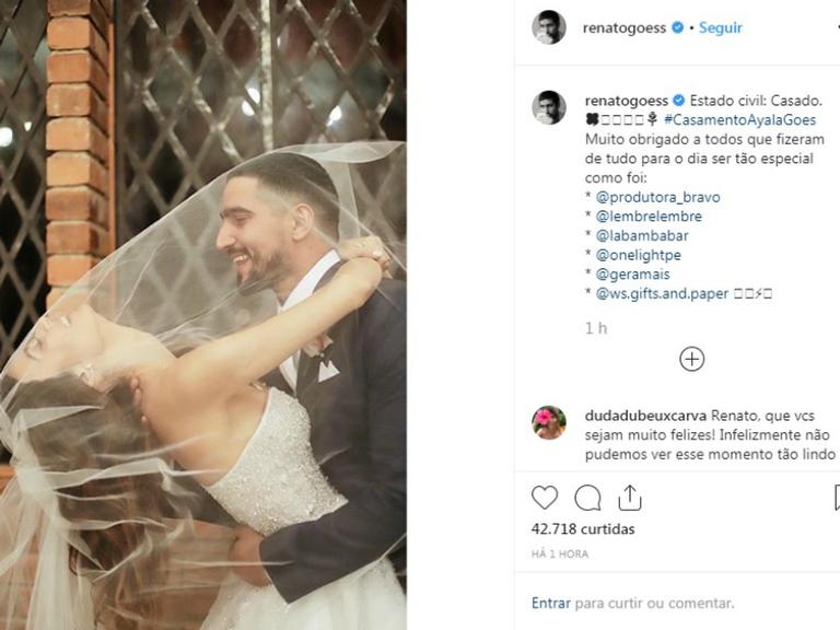 Renato Góes publica foto do casamento com Thaila Ayala