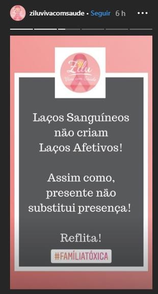 Zilu Godoi abre o jogo e faz desabafo sobre famílias tóxicas