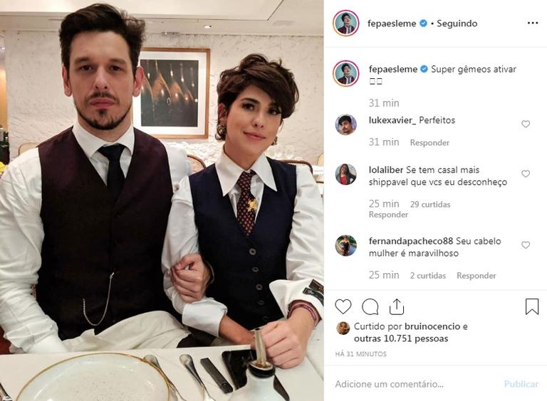 Fernanda Paes Leme e João Vicente surgem com look combinando