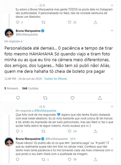 Bruna Marquezine responde seguidor sobre campanhas na web