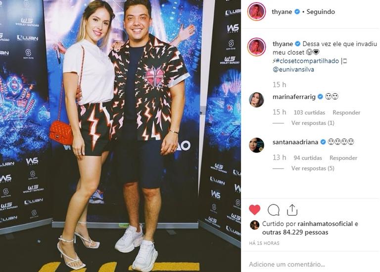 Thyane e Wesley Safadão com roupa combinando