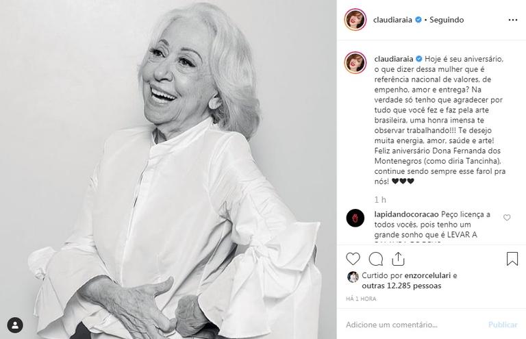 Claudia Raia parabeniza Fernanda Montenegro