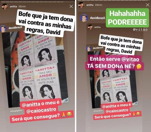 Anitta e David Brasil comentando sobre Caio Castro