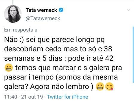 Tatá Werneck comentando sobre a gravidez nas redes sociais