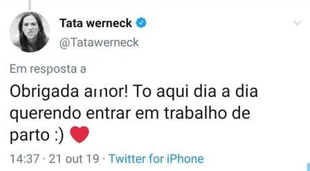 Tatá Werneck comentando sobre a gravidez nas redes sociais