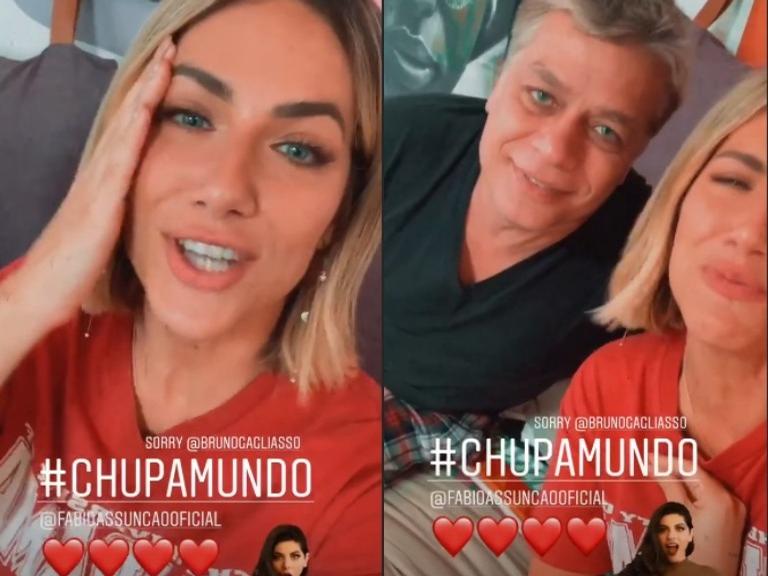 Giovanna Ewbank surge animada ao gravar com Fábio Assunçãop