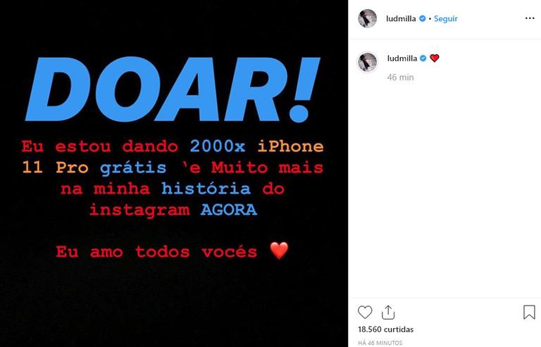 Perfil de Ludmilla nas redes sociais é hackeado