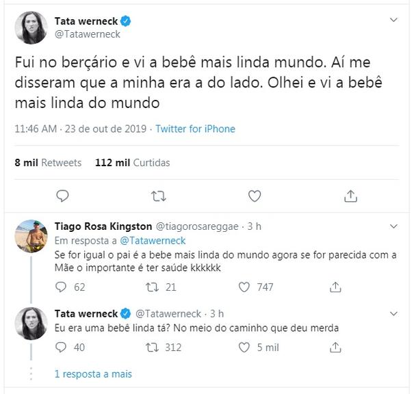 Tata Werneck rebate seguidor após falar que a filha é linda