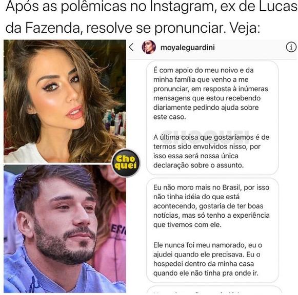 Ex-namorada de Lucas se pronuncia sobre ele