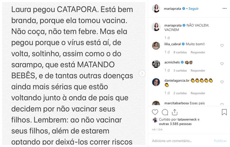 Filha de Pedro Bial, mesmo vacinada, aparece com catapora