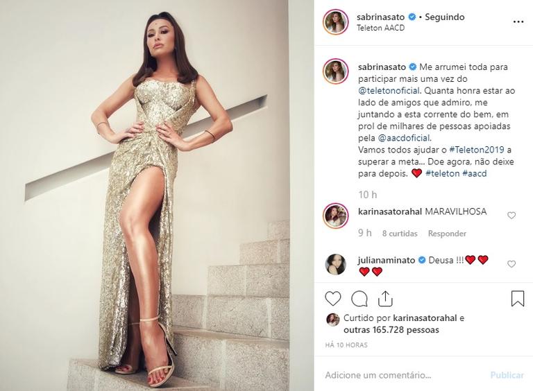 Sabrina Sato exibe cliques do TeleTon e encanta seguidores