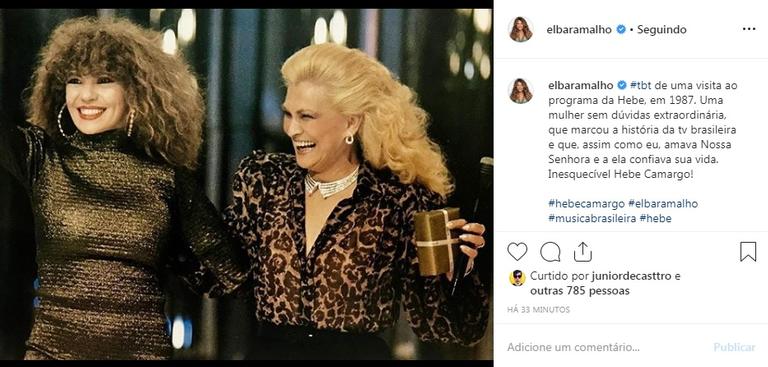 Elba Ramalho posta lembrança ao lado de Hebe Camargo