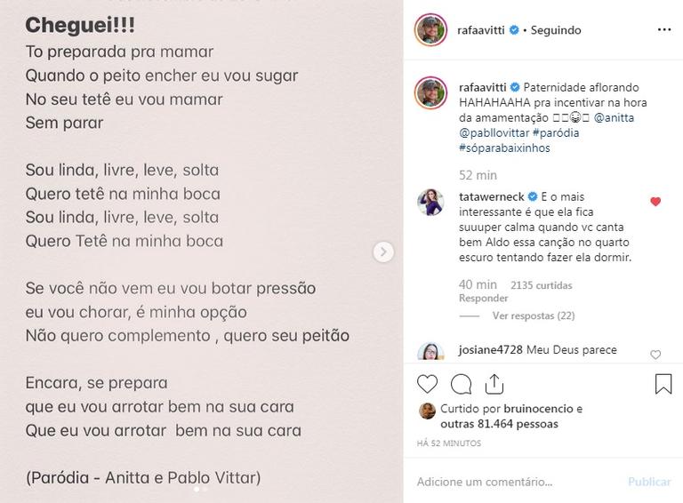 Rafa Vitti posta vídeos cantando paródias que fez para filha