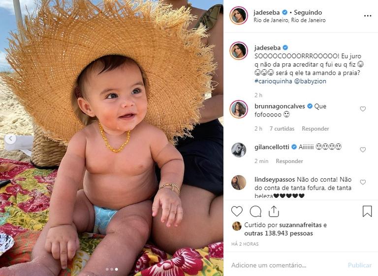 Jade Seba posta foto de Zion na praia e encanta internautas