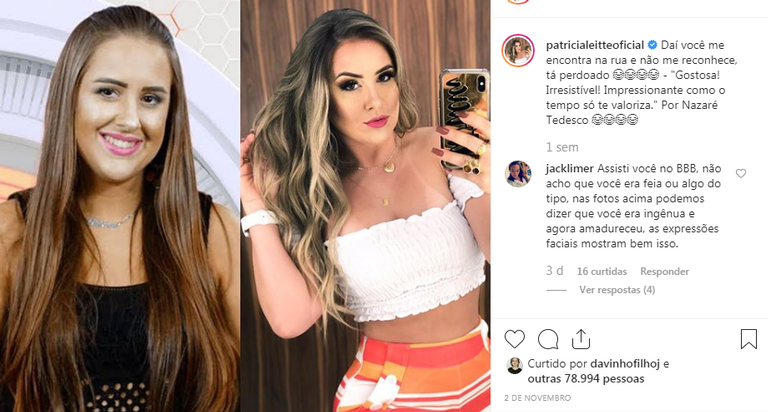 Post do antes e depois de Patrícia Leitte