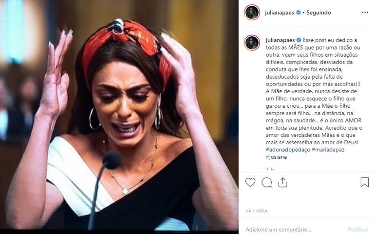 Juliana Paes se emociona com cena de Maria da Paz