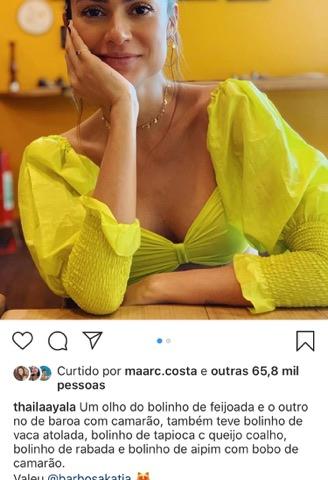 Thaila Ayala se delicia em restaurante de Kátia Barbosa