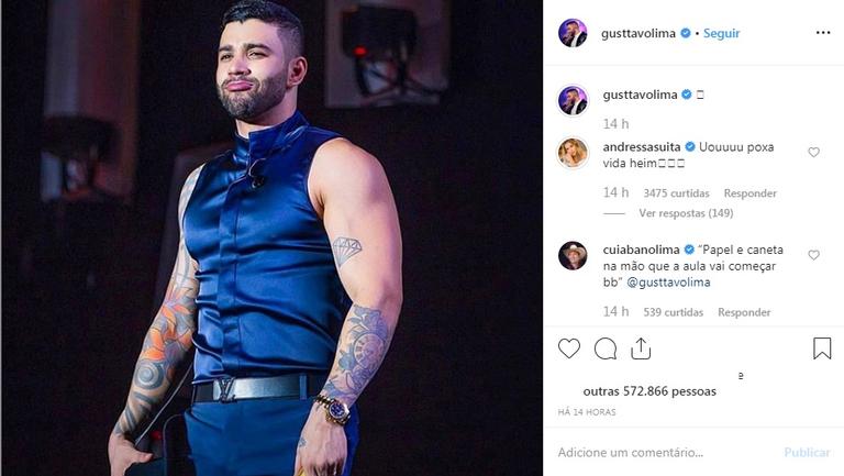 Gusttavo Lima ganha comentário picante de Andressa Suita