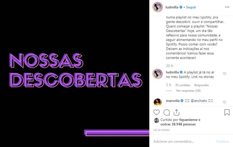 Ludmilla cria playlist para dar visibilidade a artistas jovens negros