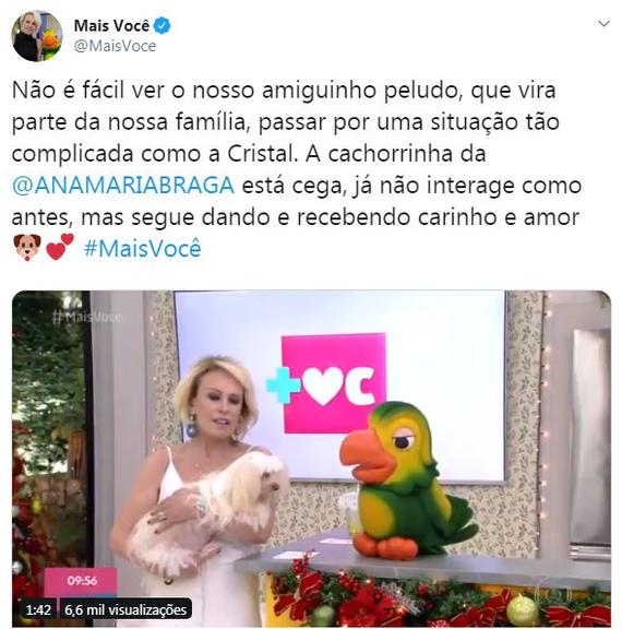 Ana Maria chora ao falar de sua cachorrinha cega