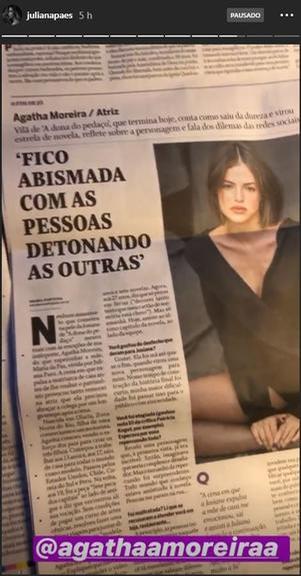 Juliana Paes demonstra orgulho por Agatha Moreira