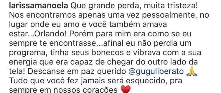 Larissa Manoela relembra único encontro com Gugu Liberato