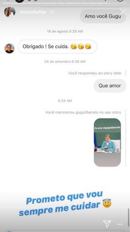 Nicole Bahls compartilha conversa com Gugu Liberato