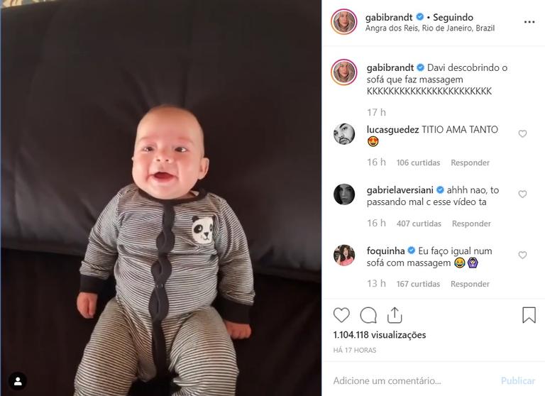 Gabi Brandt explode o fofurômetro com registro filho recebendo massagem e fãs se derretem