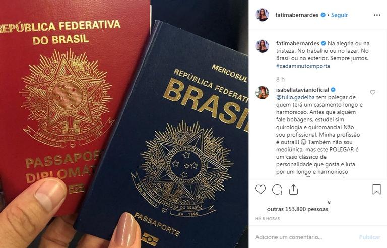 Fátima Bernardes faz viagem internacional com Túlio Gadelha