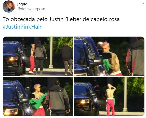 Justin Bieber surge de cabelo rosa