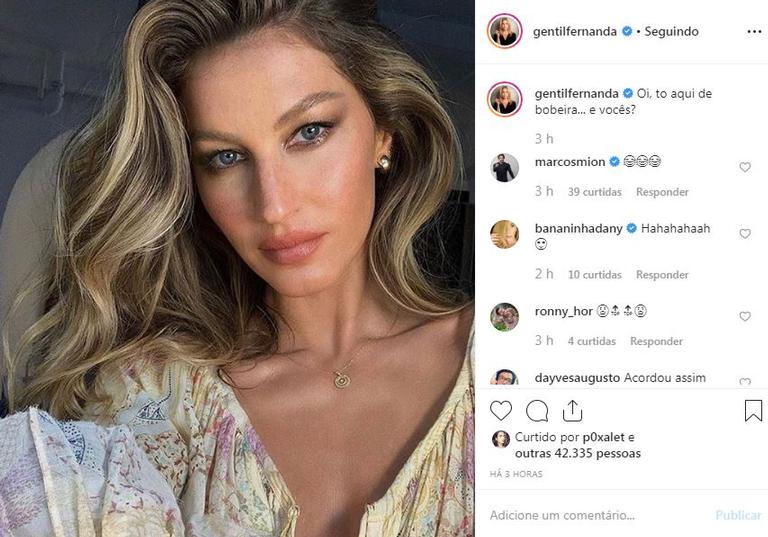 Fernanda Gentil faz brincadeira com foto de Gisele Bündchen