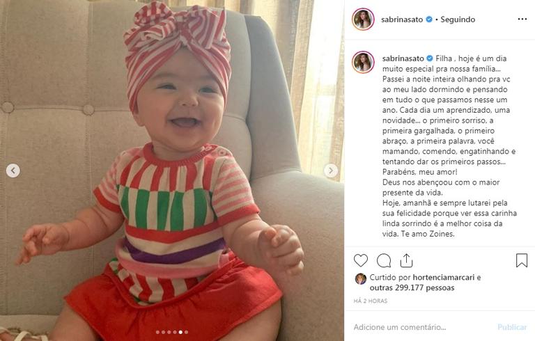 Sabrina Sato faz homenagem para Zoe em seu aniversário