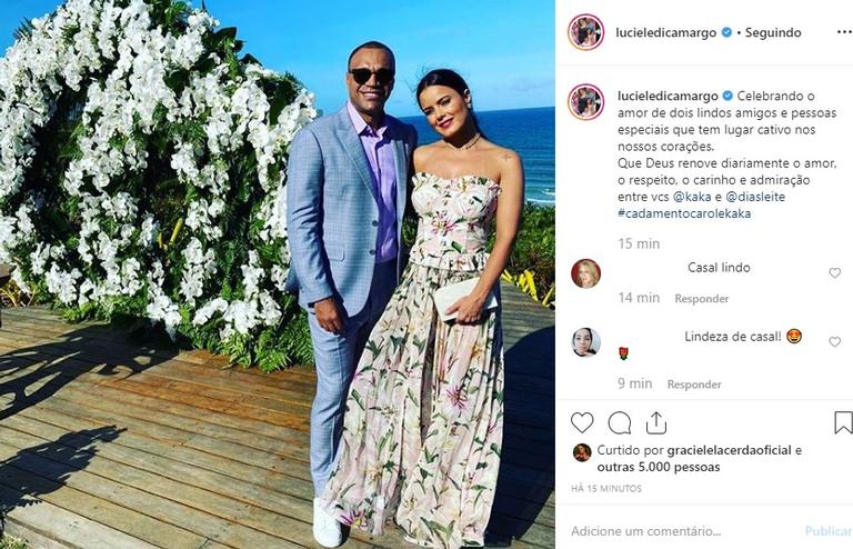 Luciele Di Camargo e Denilson no casamento de Kaká e Carol Dias