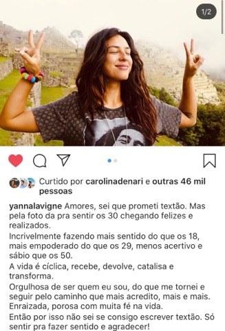 Yanna Lavigne faz reflexão sobre os 30 anos