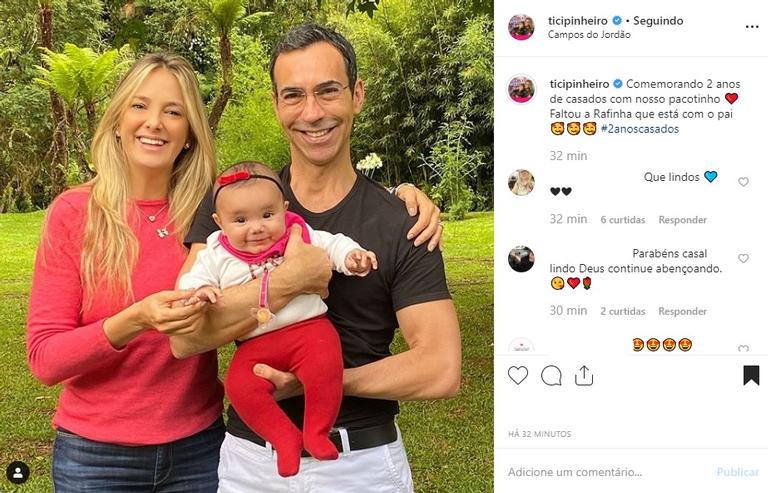 Tici Pinheiro e Cesar Tralli com a filha Manuella