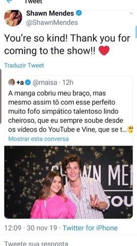 Shawn Mendes compartilha foto com Maisa