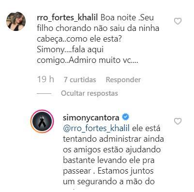 Simony revelando filho lidando com o luto 