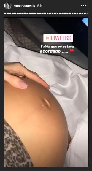 Romana Novais mostra o filho mexendo na barriga