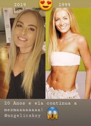 Angélica em montagem comparativa de idade e visual