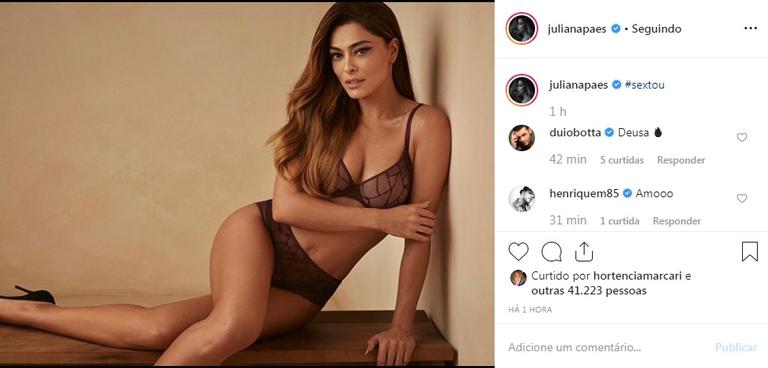 Juliana Paes encantou os internautas com foto de lingerie