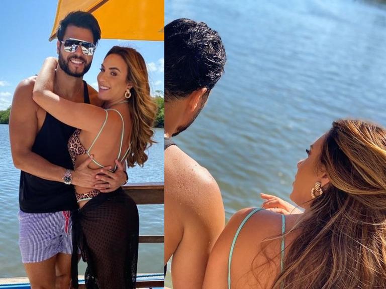 Nicole Bahls aproveita lindo cenário para compartilhar cliques ao lado de seu amado