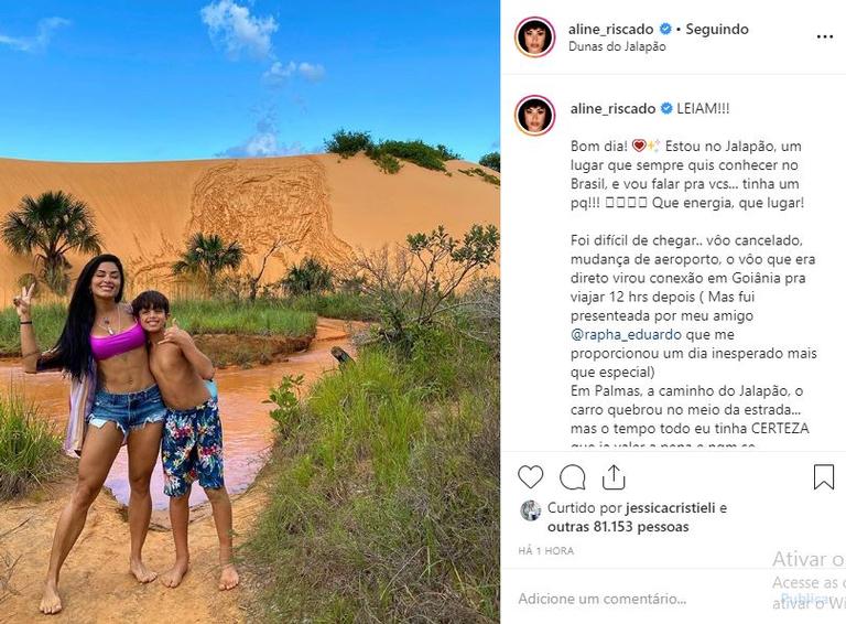 Aline Riscado posa ao lado do filho, Nathan