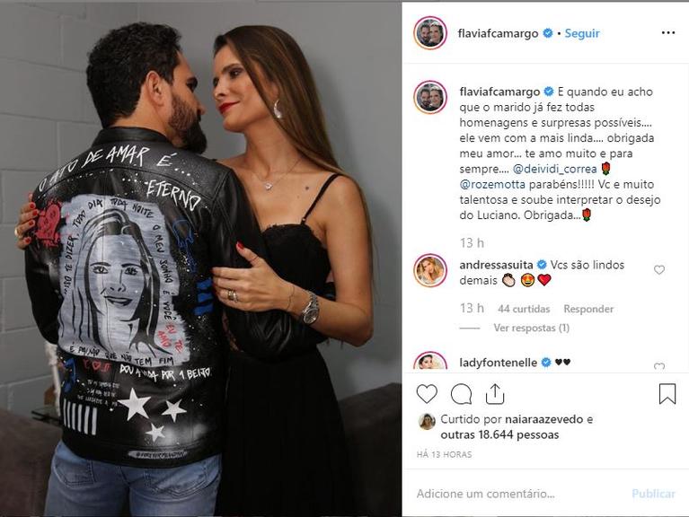 Luciano Camargo homenageia a esposa e ela agradece em sua contas nas redes sociais 