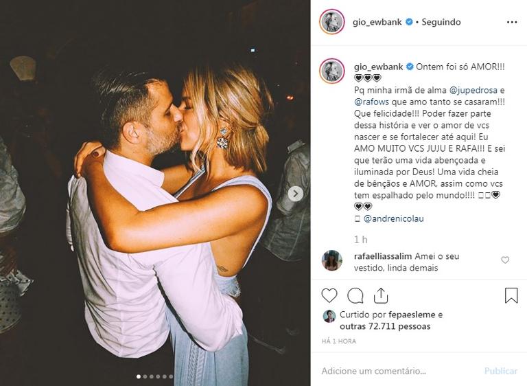 Gio Ewbank e Bruno Gagliasso trocam beijão em casamento