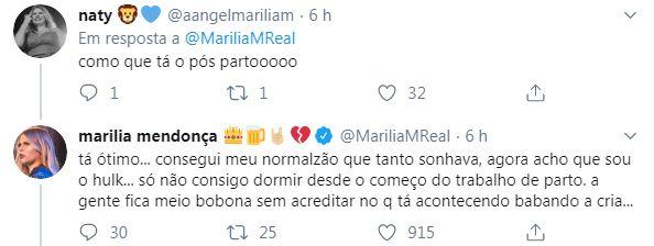 Marília Mendonça conta que teve o filho de parto normal