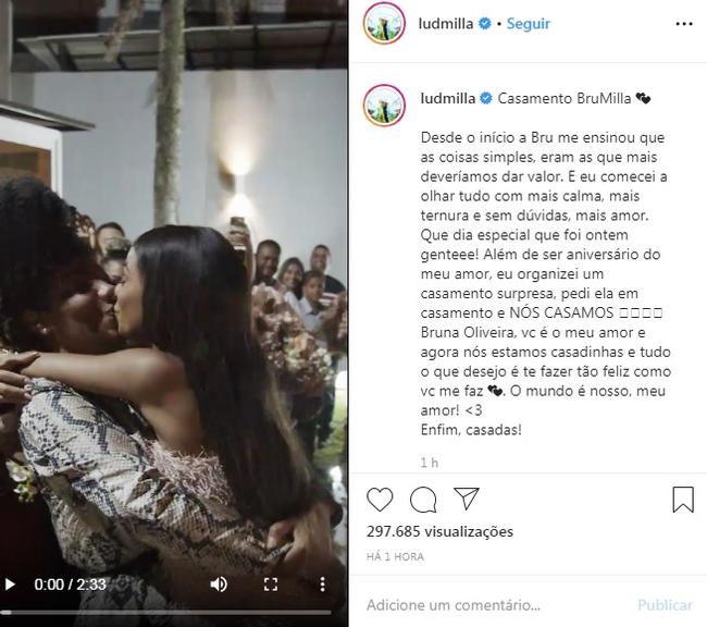 Ludmilla compartilha vídeo de casamento com Brunna